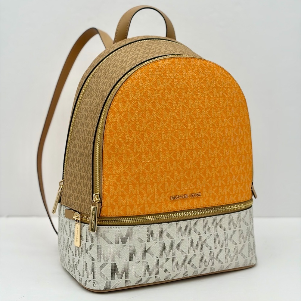 Michael Kors Rhea Medium Color-Block Signature Logo Backpack - Picture 6 of 14